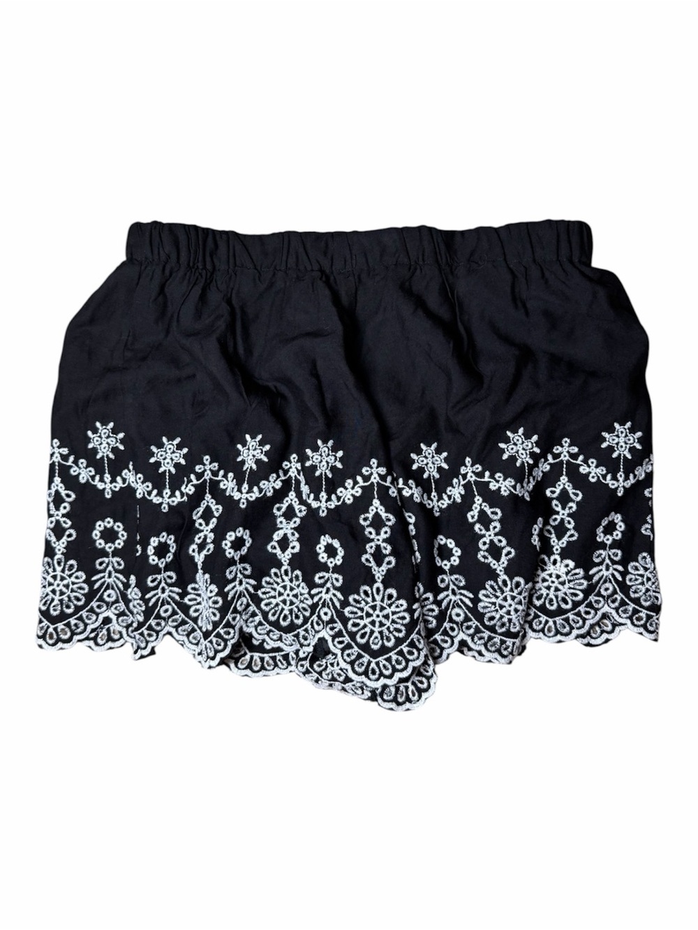 Black Shorts with White Embroidered Hem